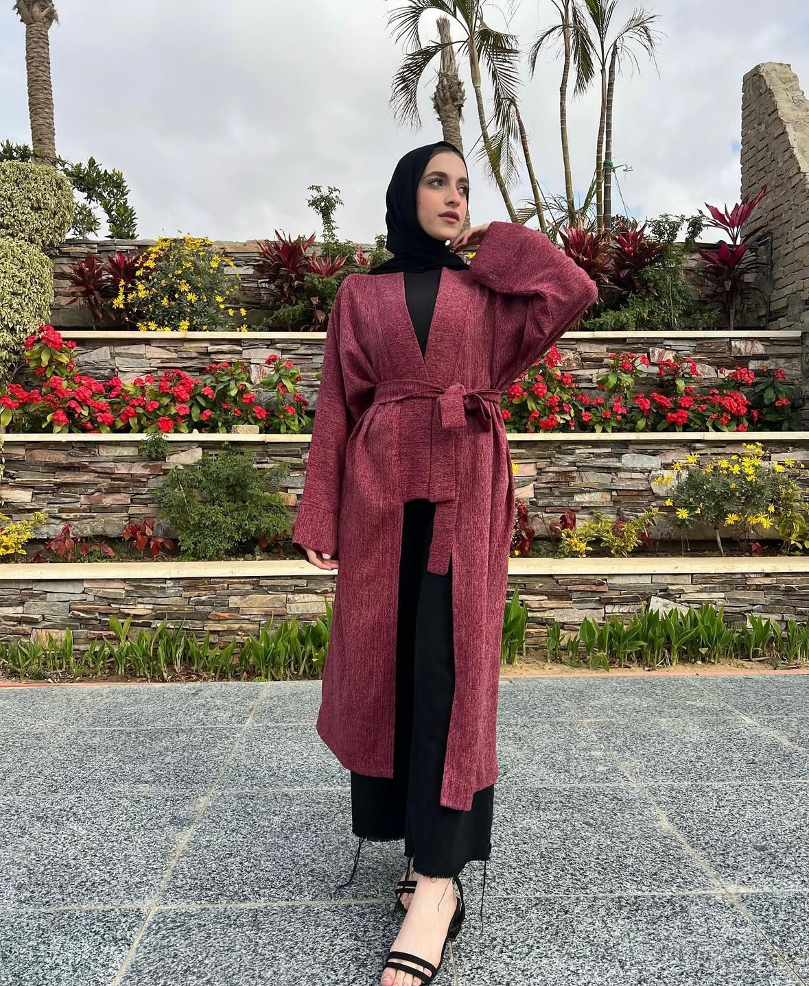 Dark red long cardigan