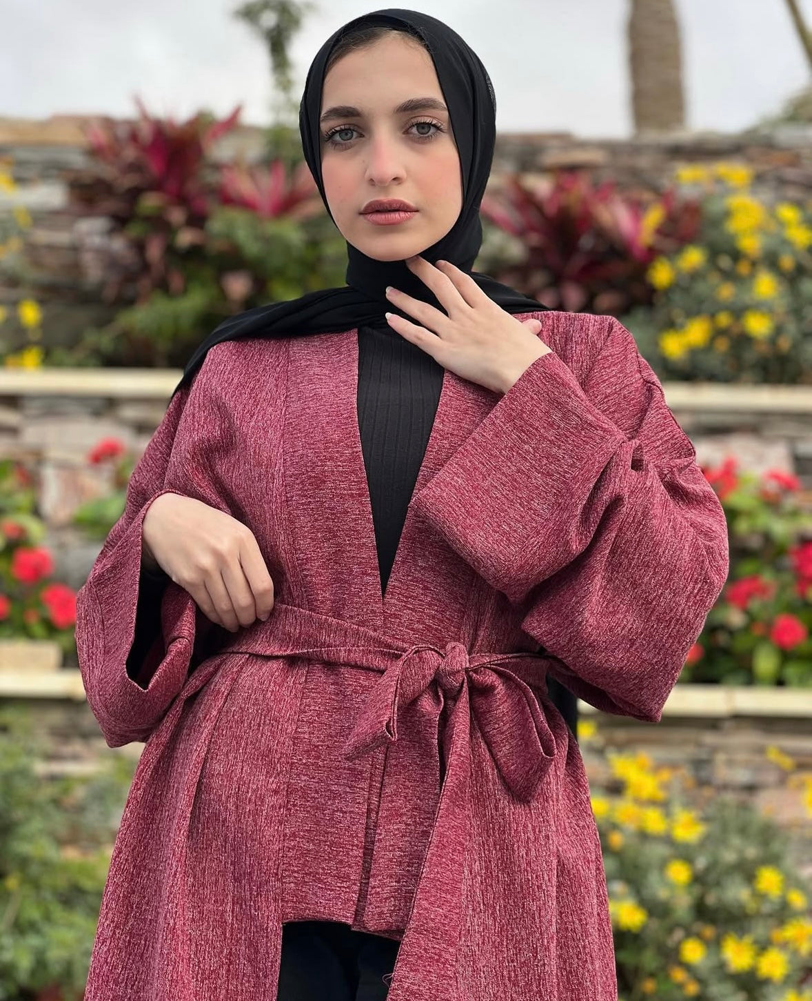 Dark red long cardigan