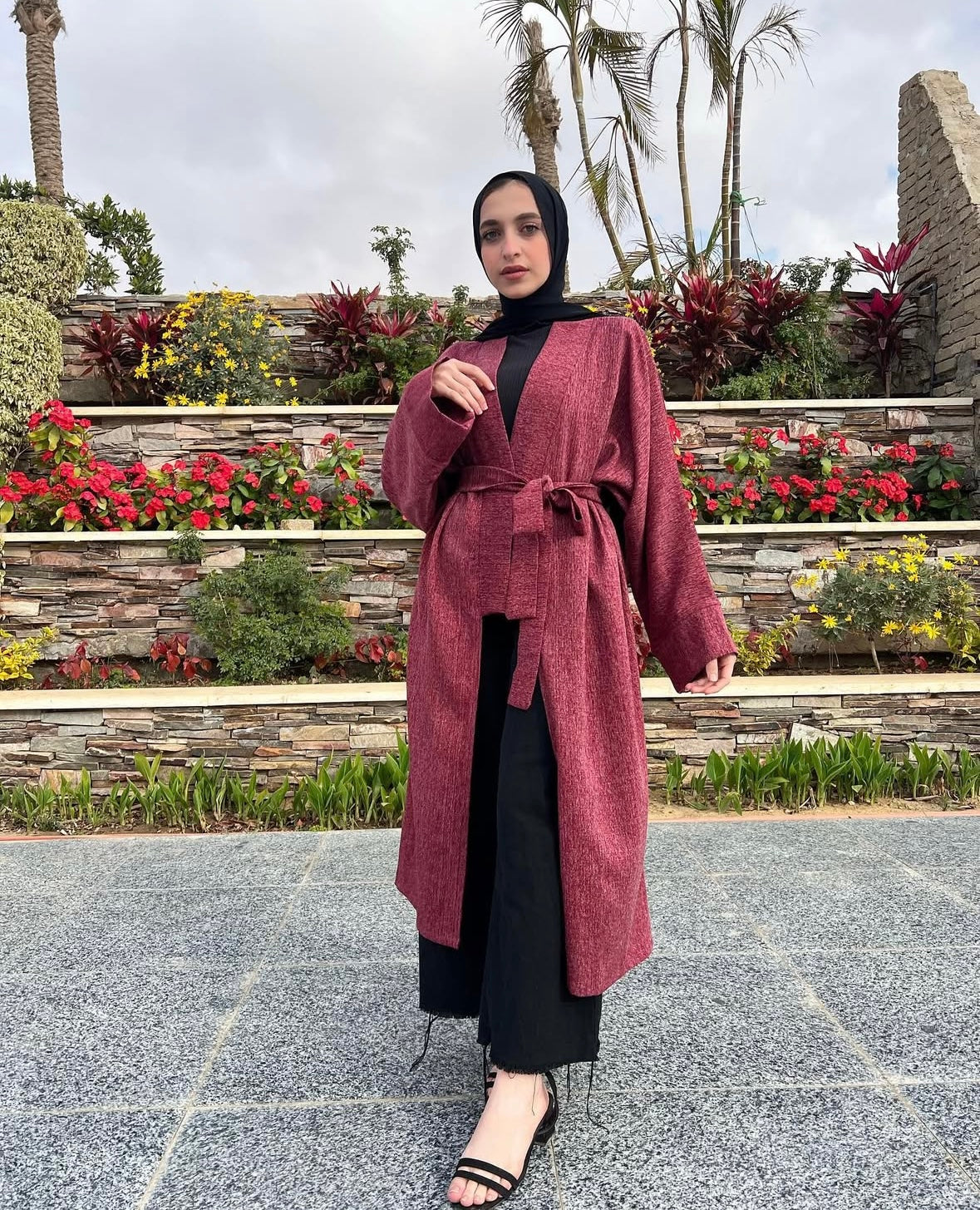 Dark red long cardigan