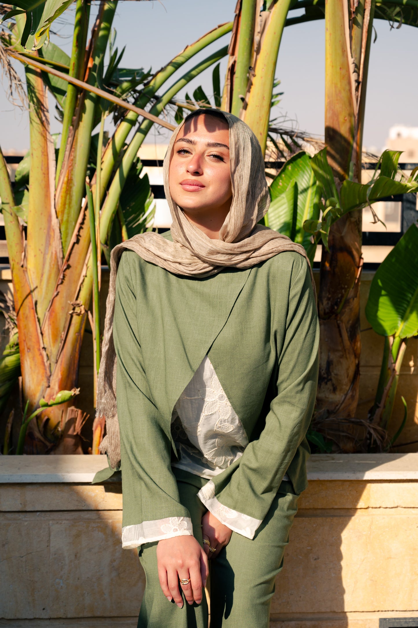 Mix set lace Olive-pure linen