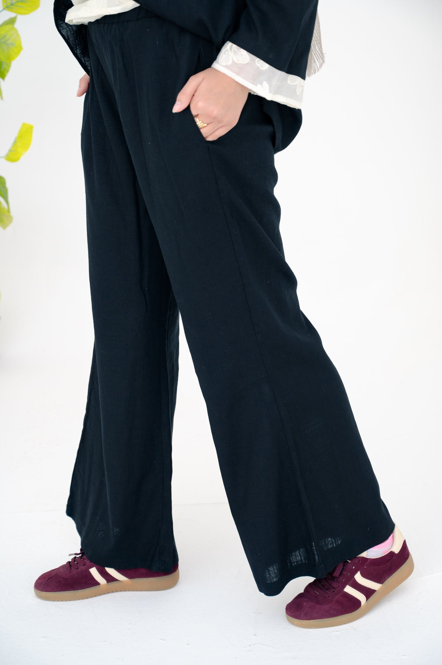 Mix set lace in Black-pure linen