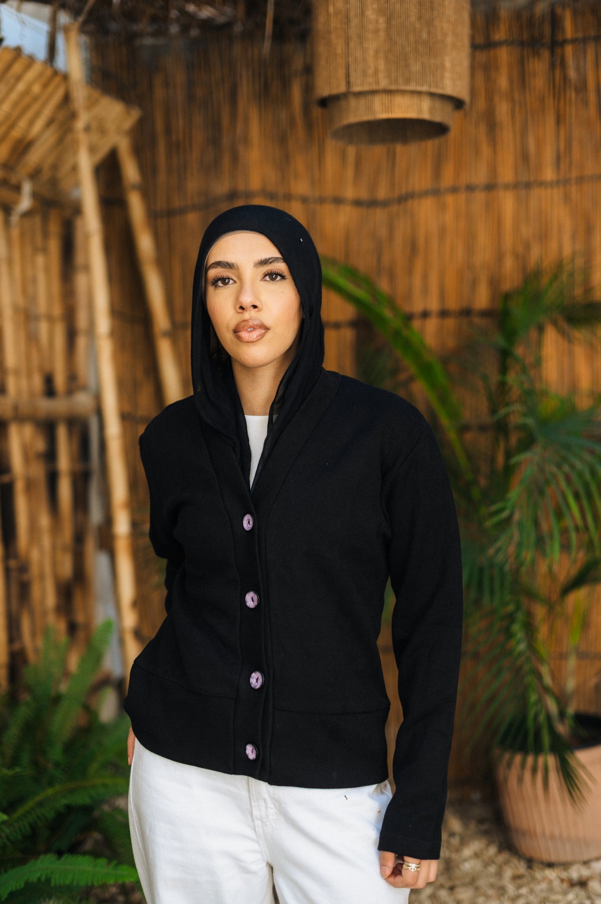 Black Cashmere “Purple Buttons “