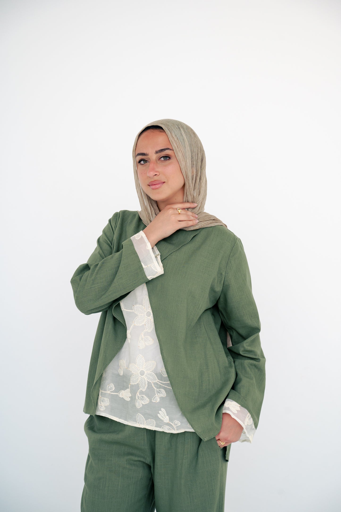Mix set lace Olive-pure linen
