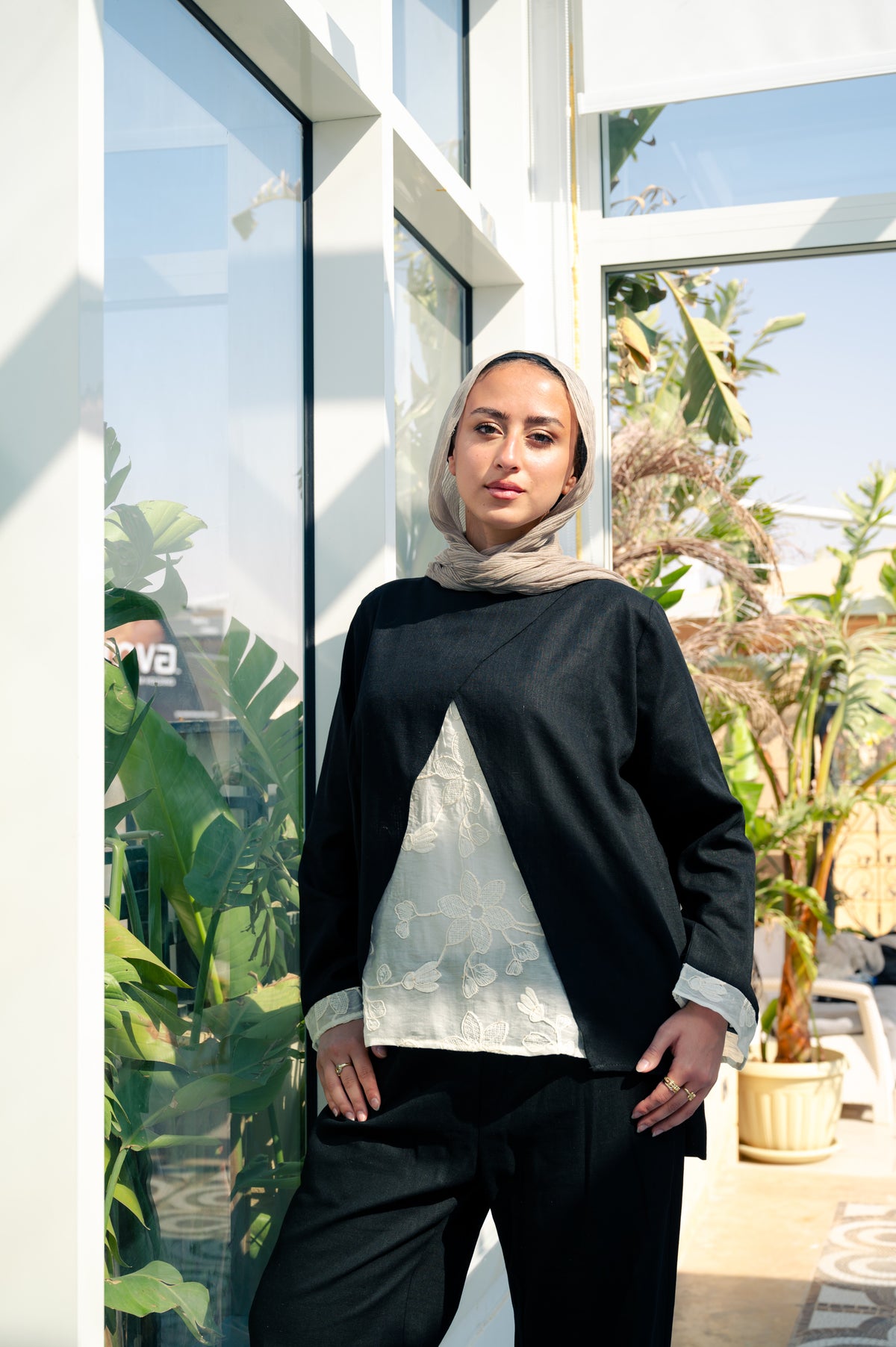 Mix set lace in Black-pure linen
