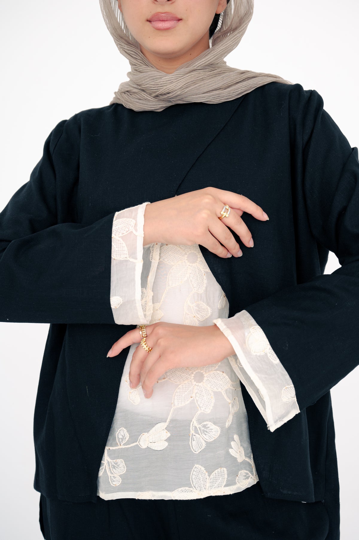 Mix set lace in Black-pure linen