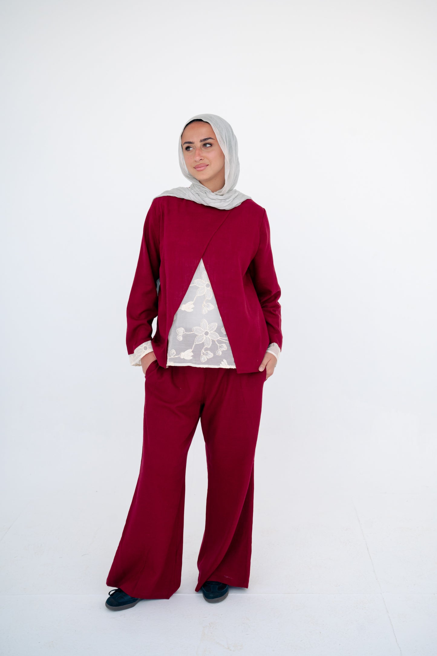 Mix set lace in Burgundy -pure linen♥️