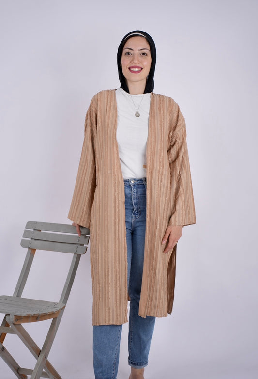 Beige little fringes kimono