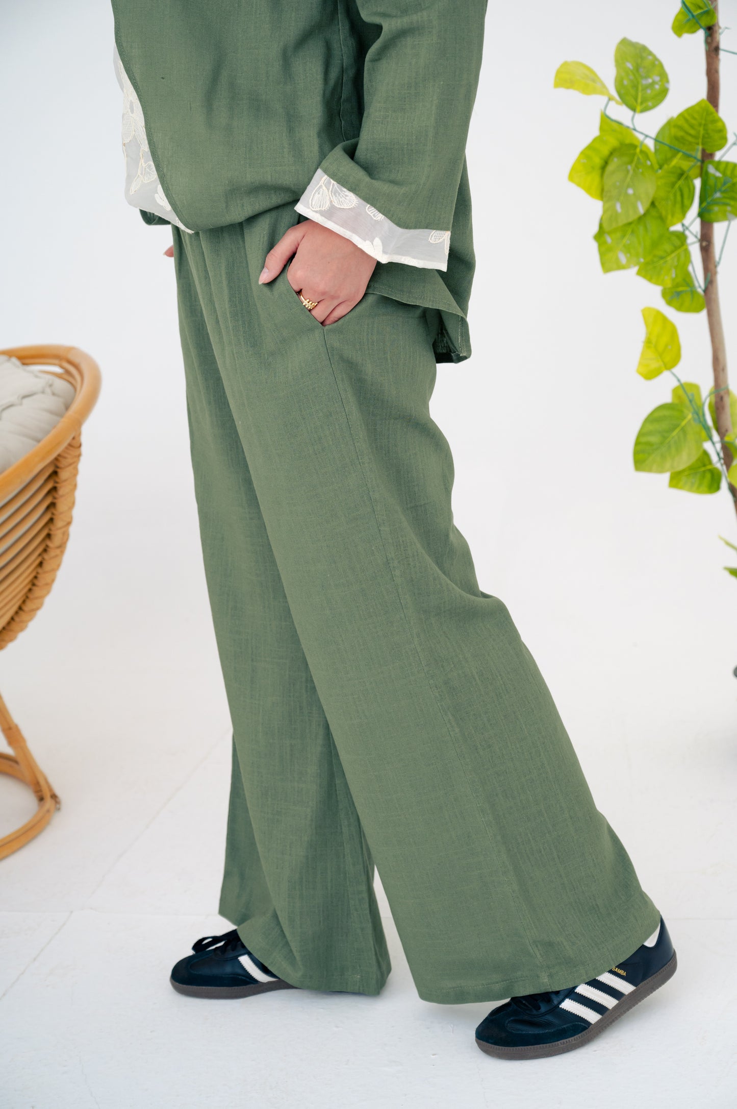 Mix set lace Olive-pure linen