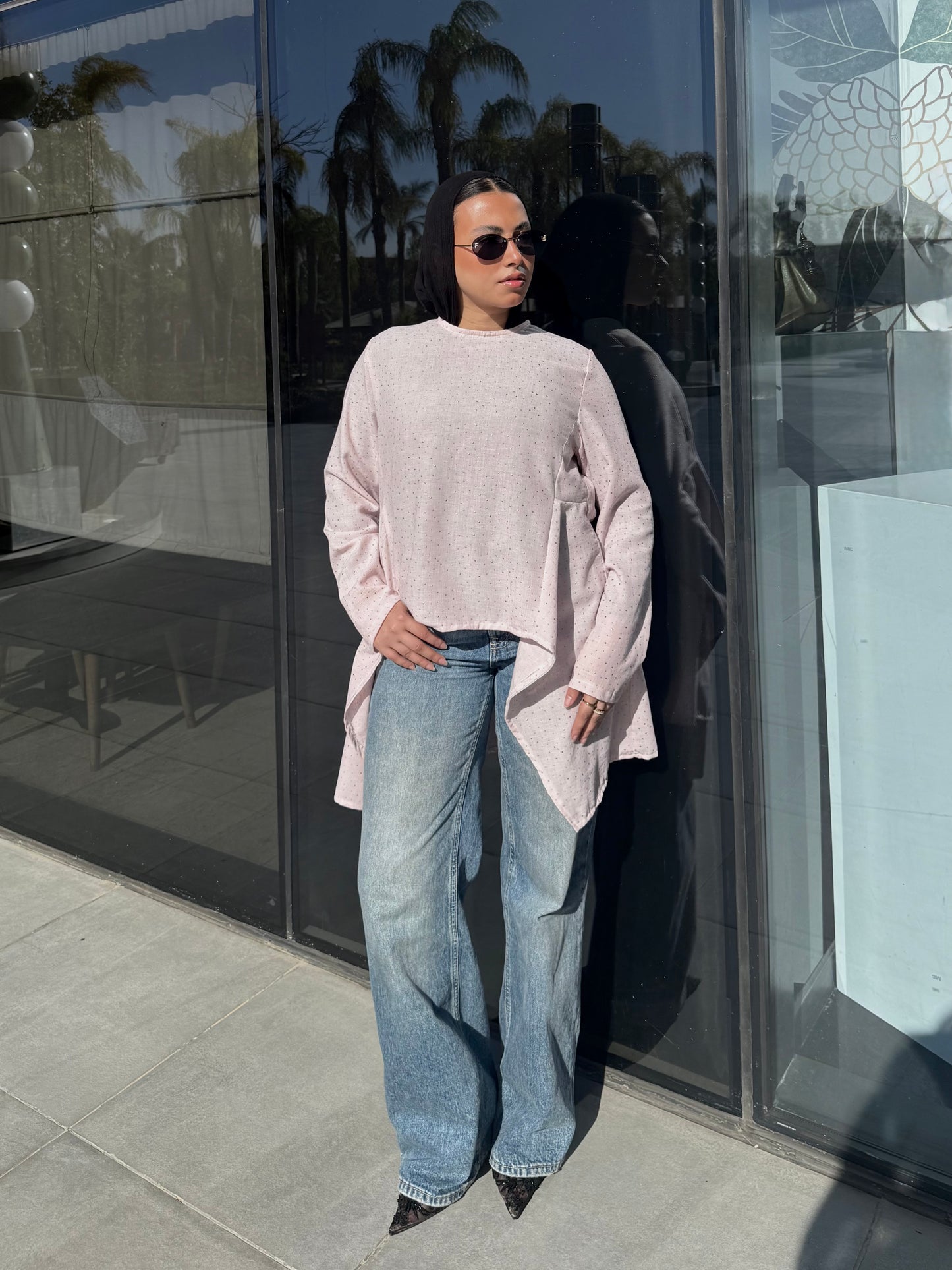 Gold bling blouse in rose-pure linen ✨