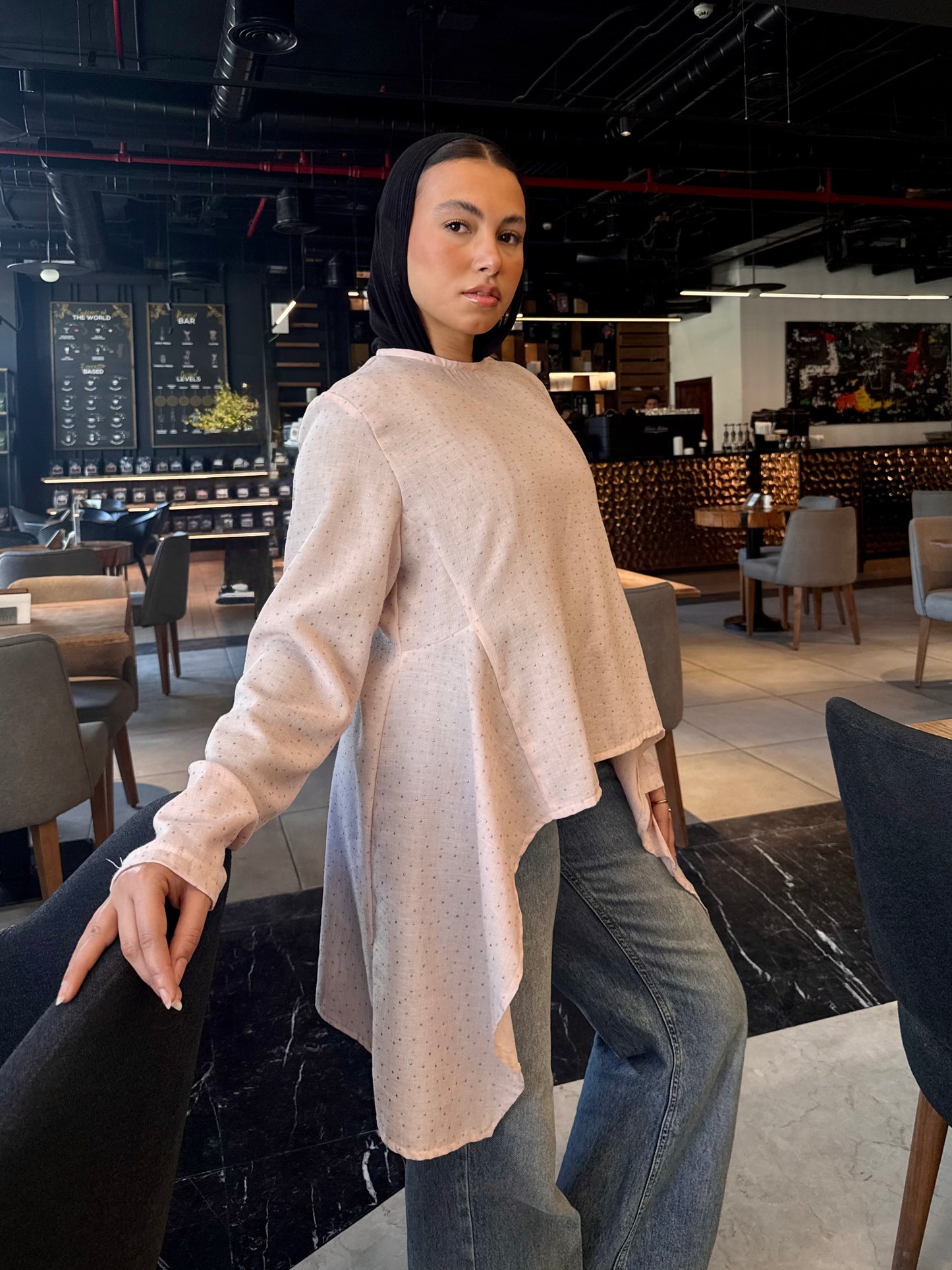 Gold bling blouse in rose-pure linen ✨