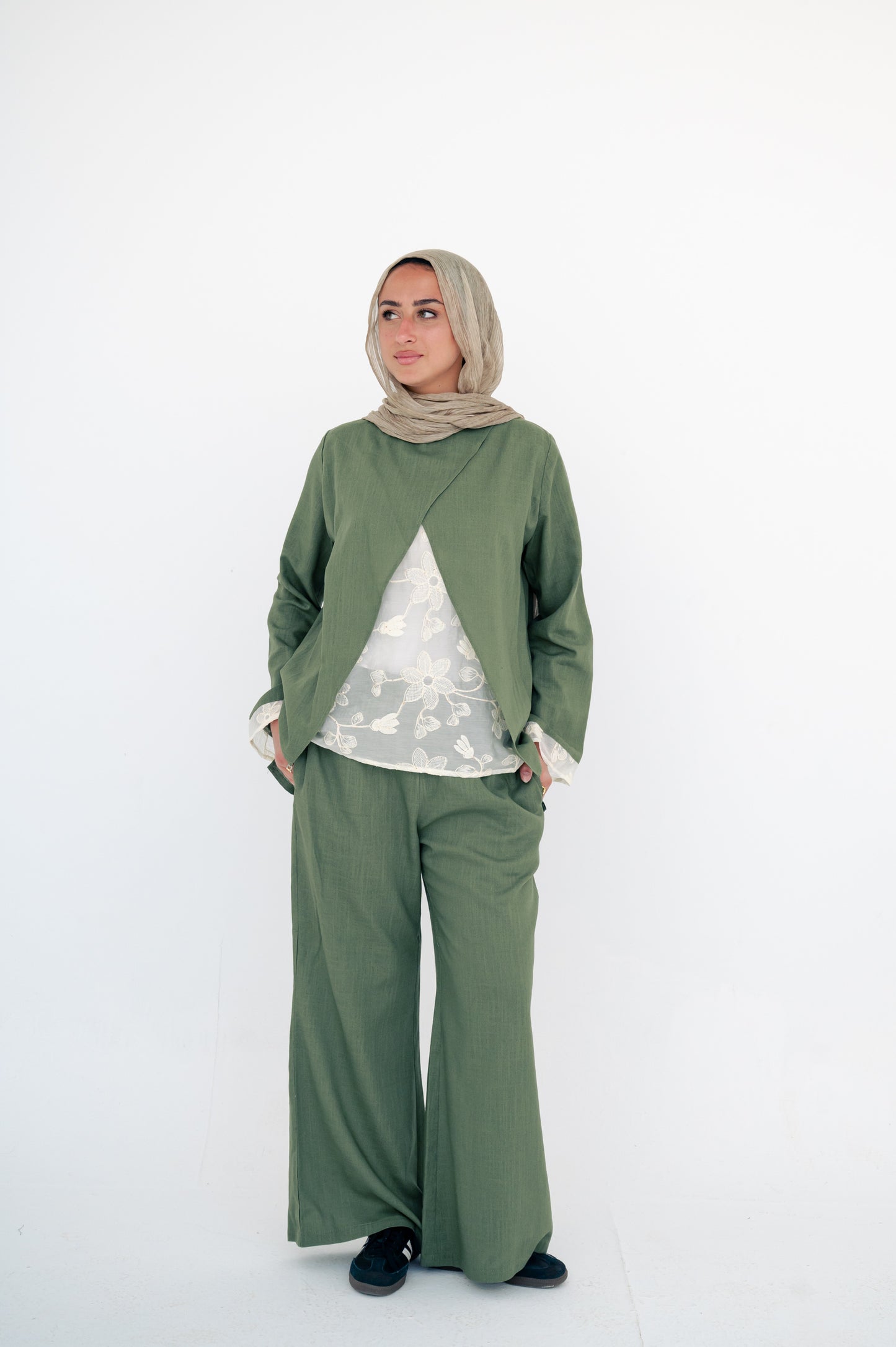 Mix set lace Olive-pure linen