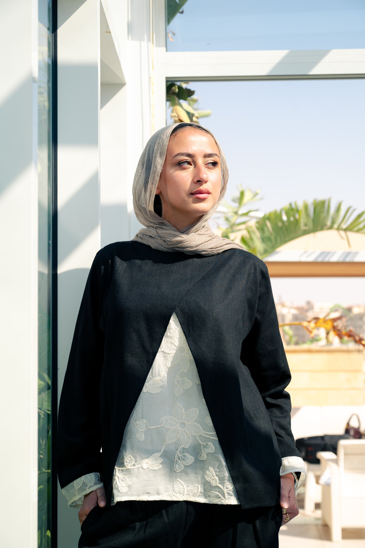 Mix set lace in Black-pure linen