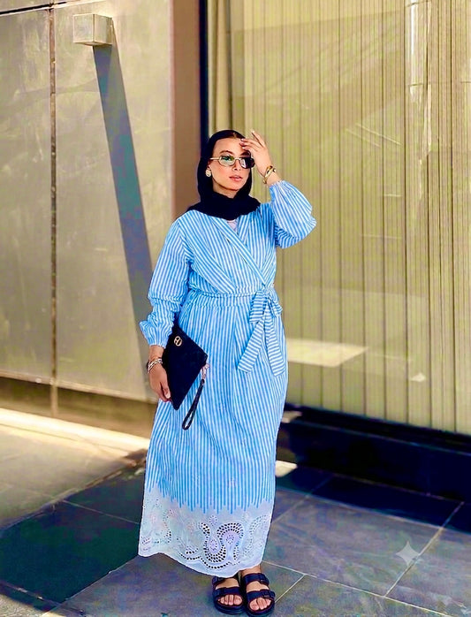 The Wrap Flow Dress in Blue