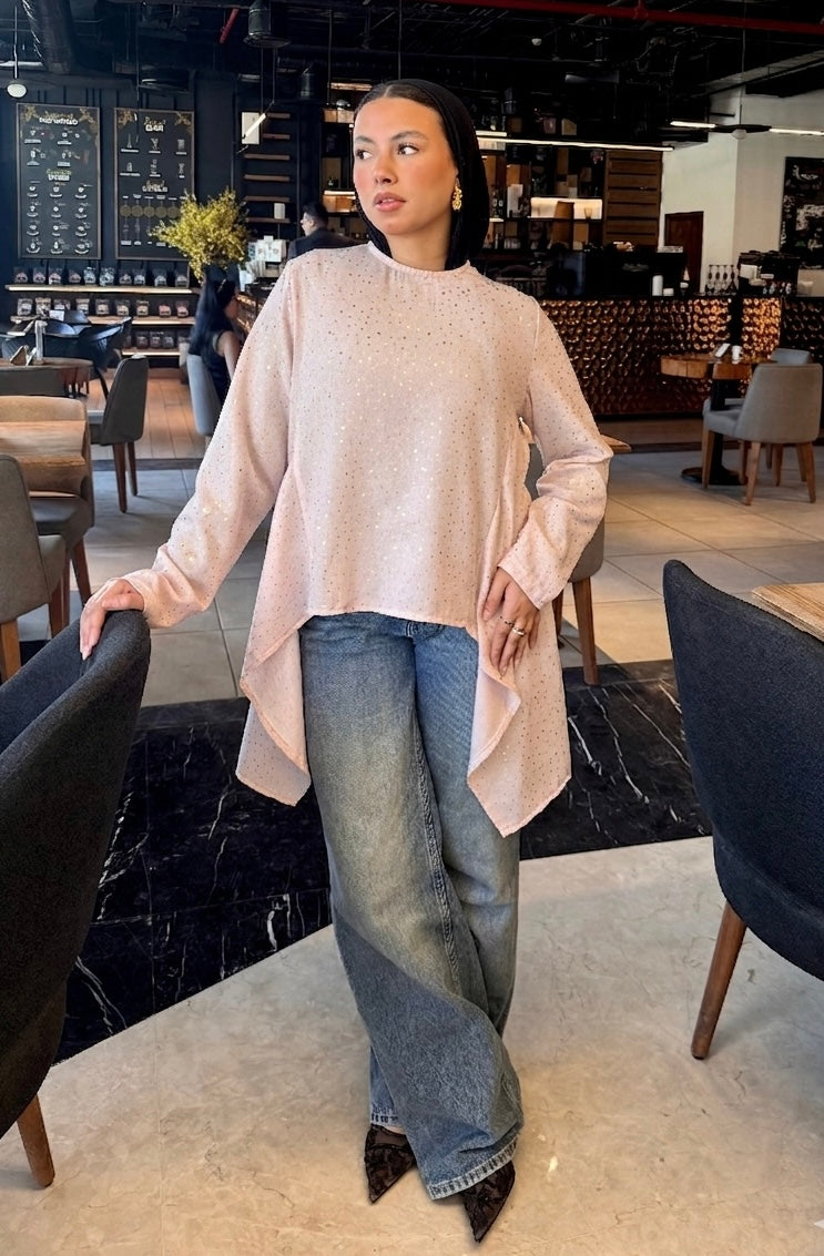 Gold bling blouse in rose-pure linen ✨