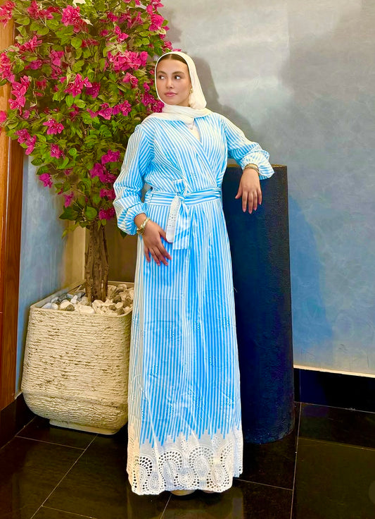 The Wrap Flow Dress in Blue